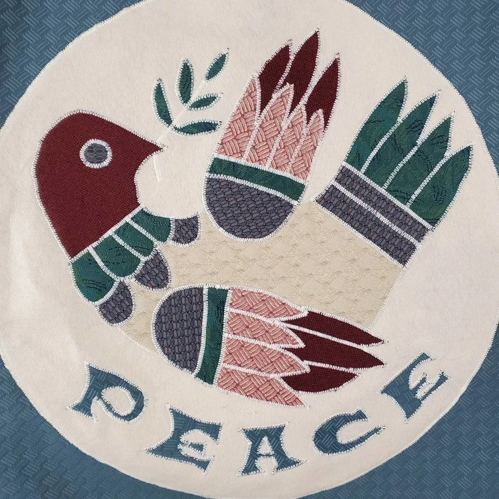 Peace Dove Embroidered Fringe Wall Door Hanging Fabric Blue Decor